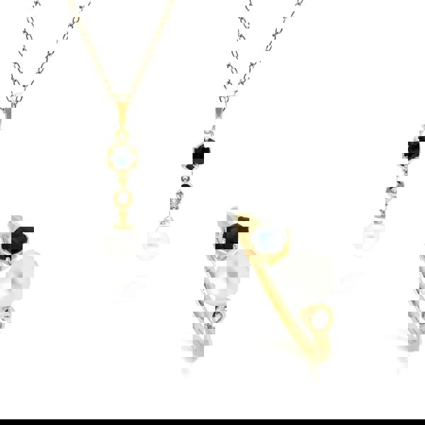 270P030101925-270R058601925 Modern Pearl, Sapphire & Topaz Ring & Pendant Set 1