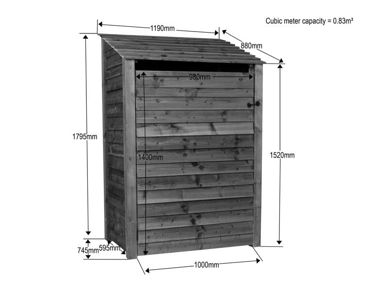 Arbor Garden Solutions Slatted Wooden Log Store with Door W-119cm, H-126cm or 180cm, D-88cm - Brown Finish