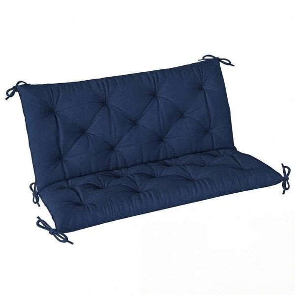 2 Seater Bench Pad, Garden Chair Cushion with Back and Ties for Indoor and Outdoor Use, 98 x 100 cm, Dark Blue