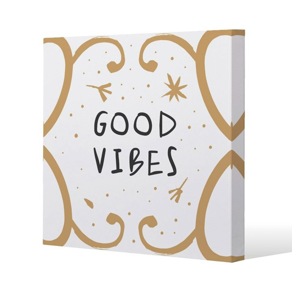 Benjamin Tate Design Good Vibes Slim Style Canvas Print  90x90cm , 15mm Slim Real wood.