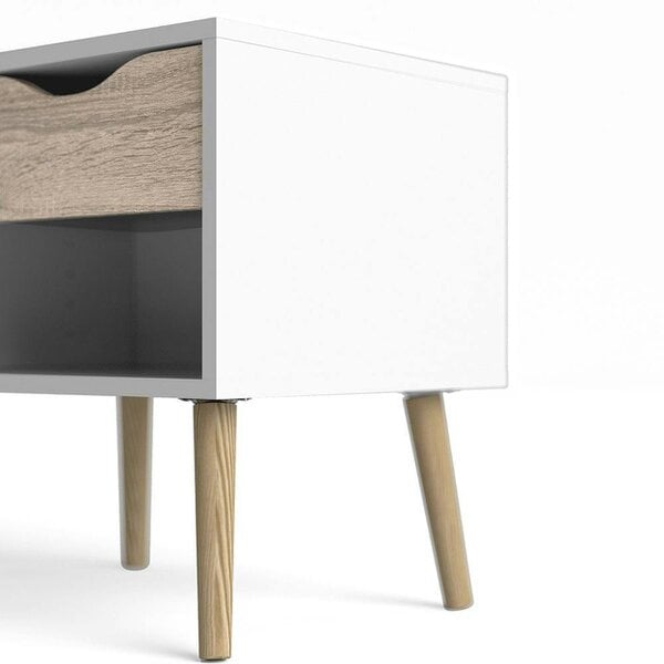 Wyld Haus Sapporo White and Natural Oak Bedside 1 Drawer