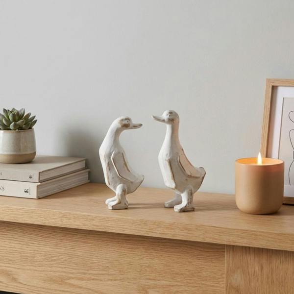 Garden Greatness Duo White Washed Wooden Ducks