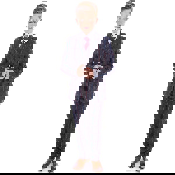 Boy wearing a navy tweed suit