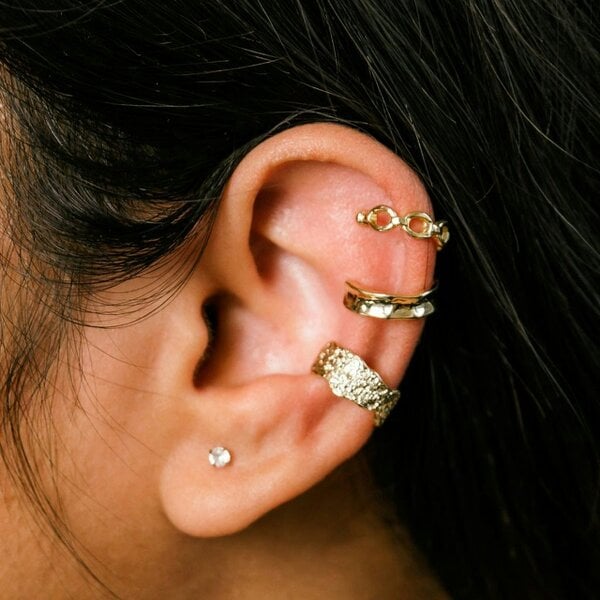 The Colourful Aura Silver And Gold 3 Piece Non Piercing Adjustable Hammered Wire Ear Wrap Cuff