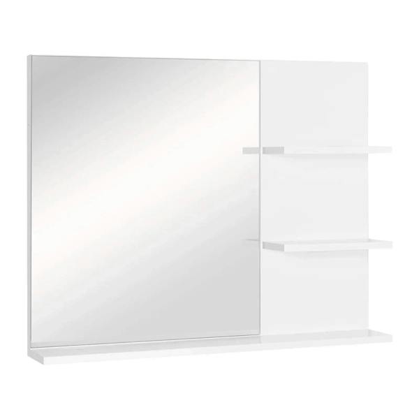 Bobobiy Modern Bathroom Mirror, Wall-mounted Vanity Mirror with 3 Tiers Storage Shelves for Make Up, White