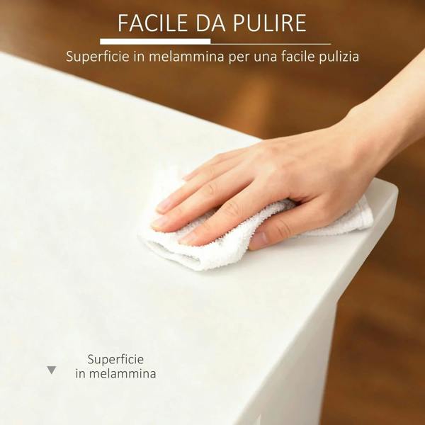 White table surface wiped with a cloth, showing easy-clean, smooth finish
