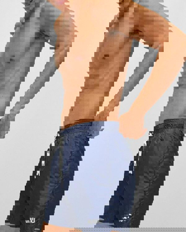 HUGO HAITI Mens Quick-Drying Swim Shorts In Recycled Fabric With Logo NOS - Dark Blue 405 - CHO - Designer Mens Shorts