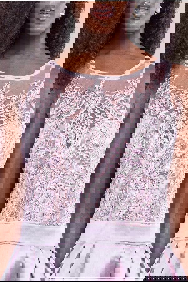 Sequin & Satin Dipped Hem Midi Dress - Blush DR3621