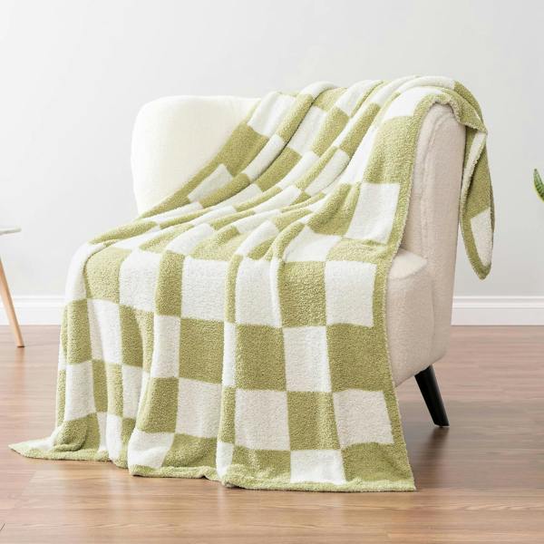 Dyzi Checkered Throw Blanket Soft Cozy 200x230cm Sage Green