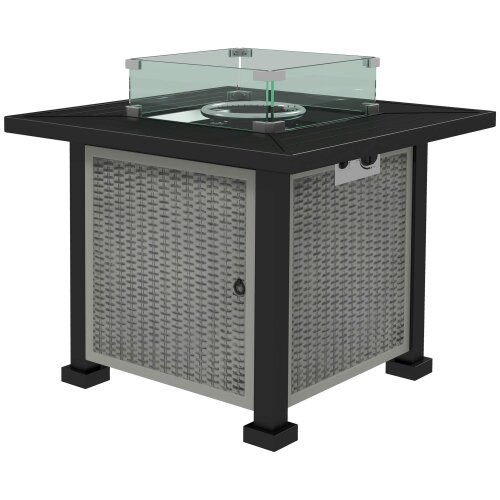 Wyld Haus Misana Talu Steel Grey Rattan Square Outdoor Garden Gas Fire Pit Table