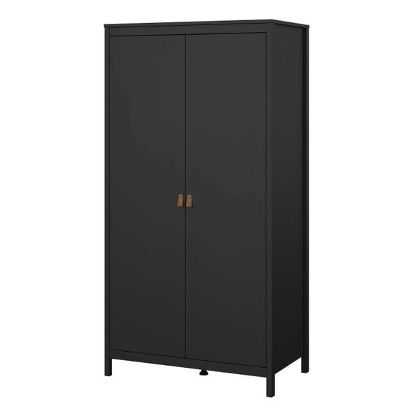 Wyld Haus Wildberry Black Matt Wooden Wardrobe 2 Doors Leather Handles