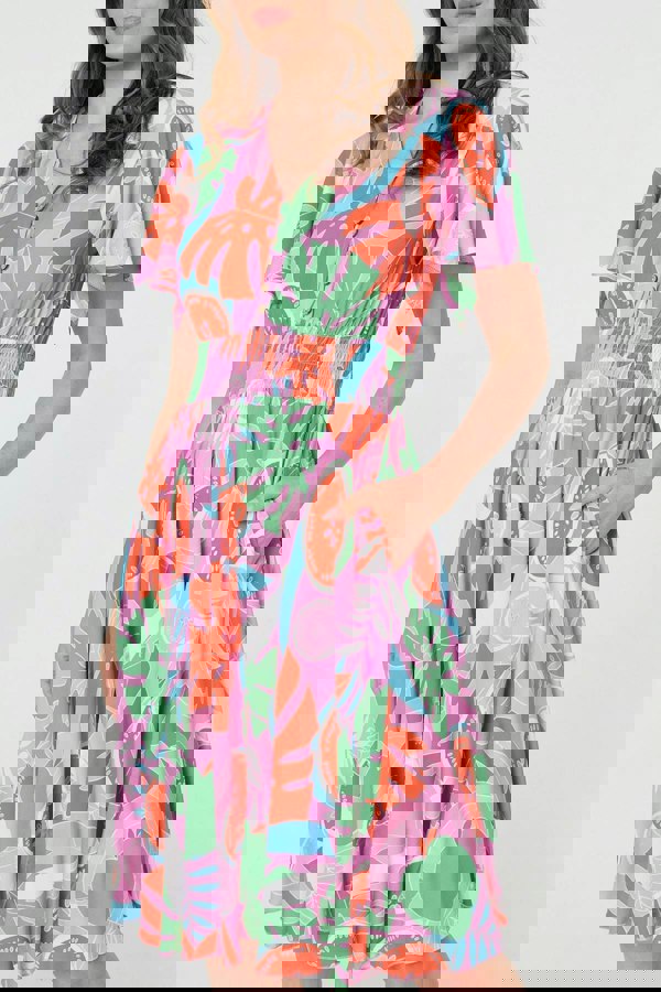 Pink | Abstract Shirred Knee Length Dress