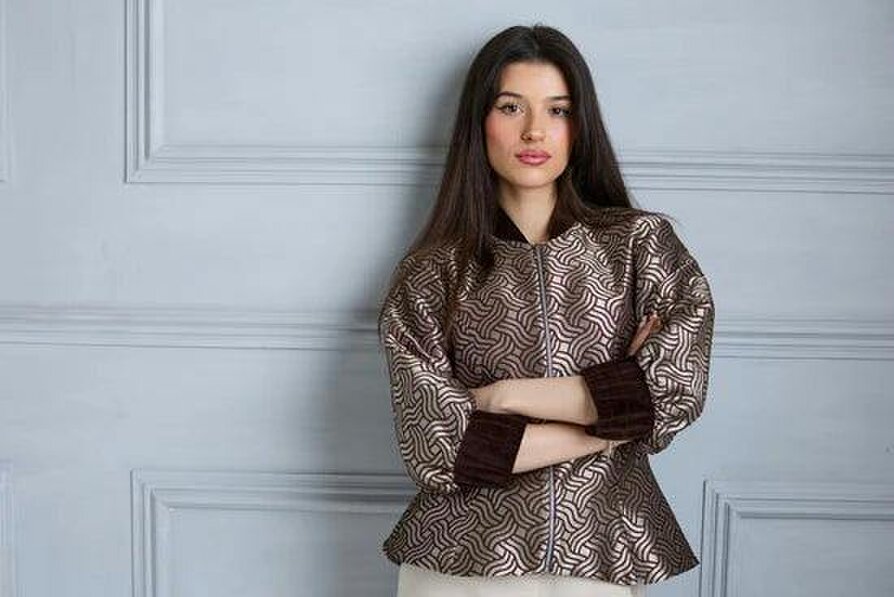 Lioness by TF Dazzle Chocolate Shimmery Fitted Jacket Blouse