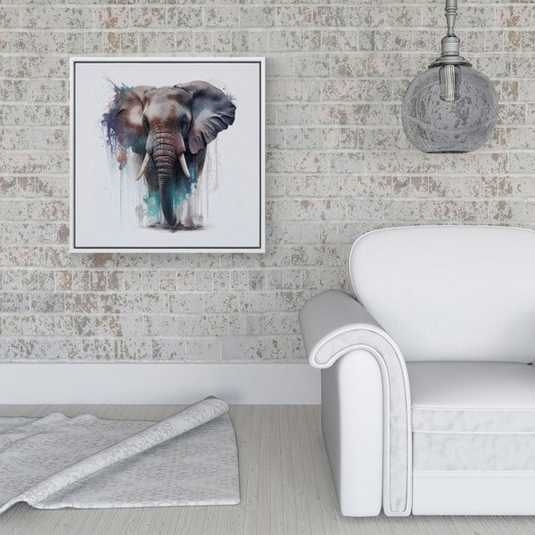 Warren Reed Elephant Splash Art Framed Canvas