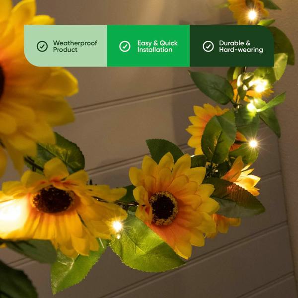 Gardenwize 25 LED Solar String Lights – 2m Sunflower Garland LED Lights
