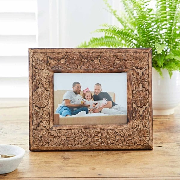 Paper High 7" x 5" Asali Natural Floral Pattern Mango Wood Frame