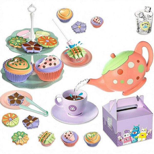 deAO Toys 3-in-1 Color Changing Tea Party Set Pretend Play - multi