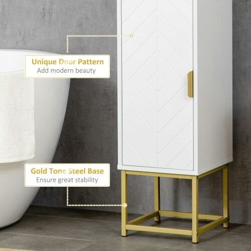 Wyld Haus Kacoel Tall Narrow Bathroom Storage Cabinet With Adjustable Shelves Double Doors And Steel Base White