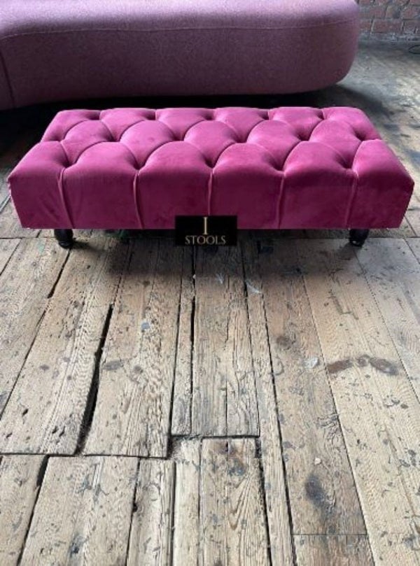 Claret Chesterfield Footstool | Long Maroon Stool Bench | Maroon Upholstered Ottoman - ISTOOLS
