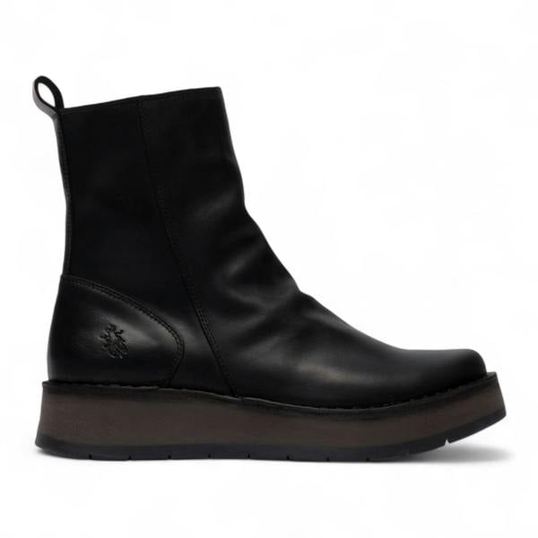 Fly London Womens Black RENO053FLY Leather Zip Up Platform Comfort Ankle Boots