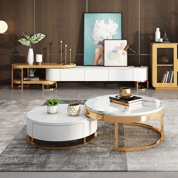 Regalia Coffee Table Set, White & Gold-Weilai Concept-Weilai Concept