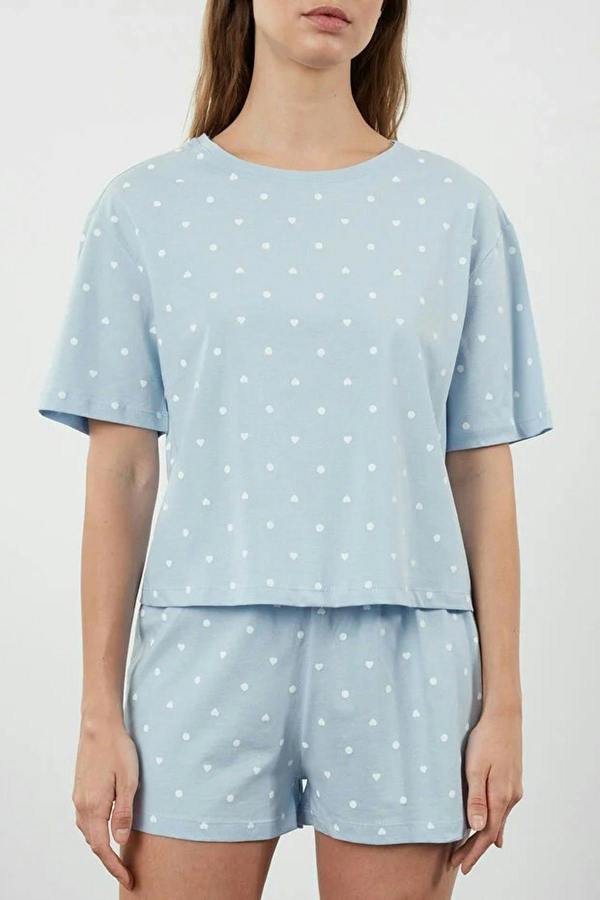 WOVCOR Polka Dot and Heart Print Short Pyjama Set