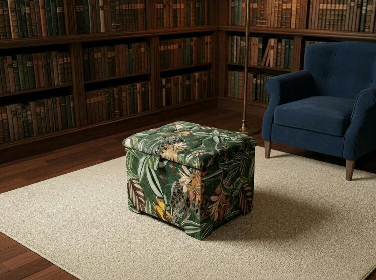 ISTOOLS Premium Green Floral Large Square Ottoman | Storage Footstool Pouffe UK - 19 x 17 Inches (48 x 43cm)