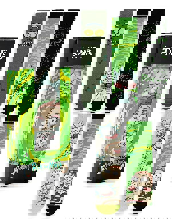 Rick And Morty Mens Green Multi Character Calf Socks Set of 5