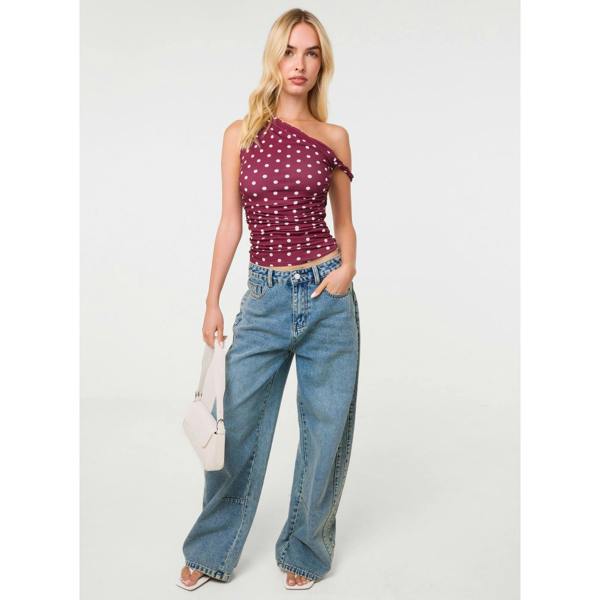 Pink Vanilla Polka Dot Slinky Off Shoulder Top