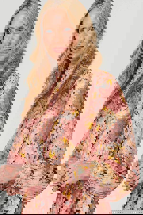 Red | Floral Long Sleeve Short Shirt Dress