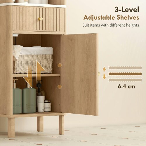 Wyld Haus Fasu Slim Bathroom Storage Cabinet With Soft Close Drawer Rail Wood Effect Finish