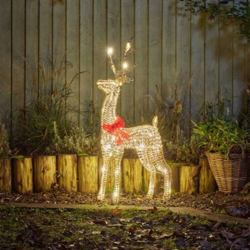 Samuel Alexander 80cm Light up Gold Glitter Twist Christmas Reindeer with 80 Warm White LEDs