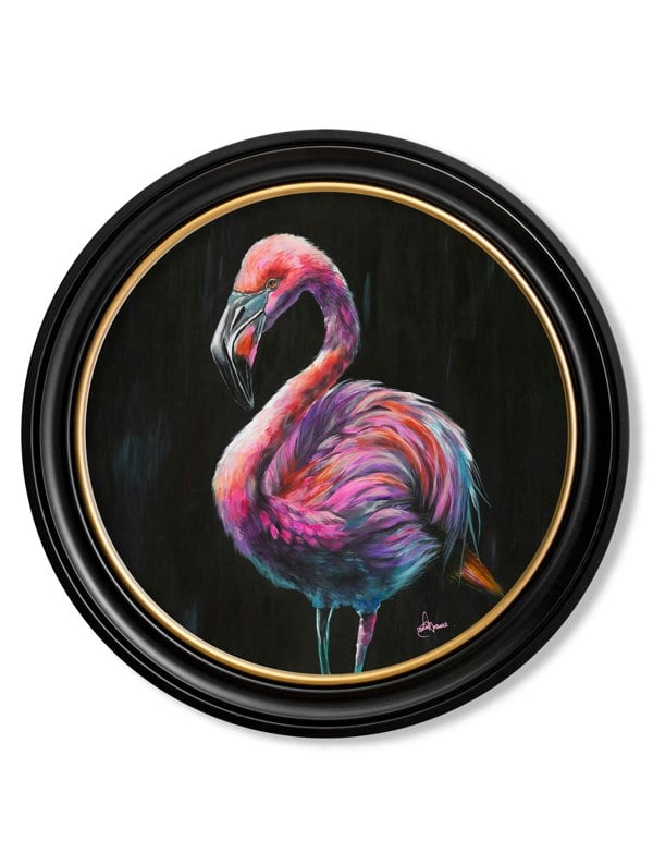 Exceptional Art Flamingo Print 'Florrie' by Amy Ansell - Oxford Round Frame