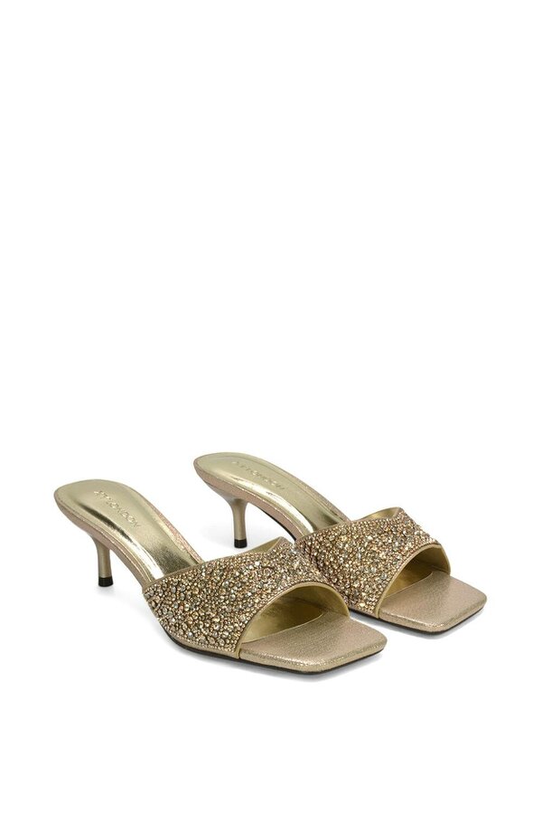 XY LONDON Sparkly Crystal Kitten Heeled Sandal Mules