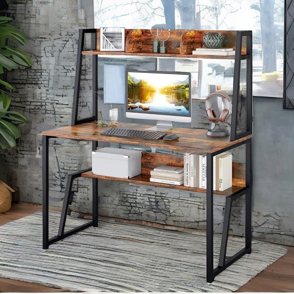 Rafaelo Mobilia 3 Tier Industrial Writing Desk Rustic Brown