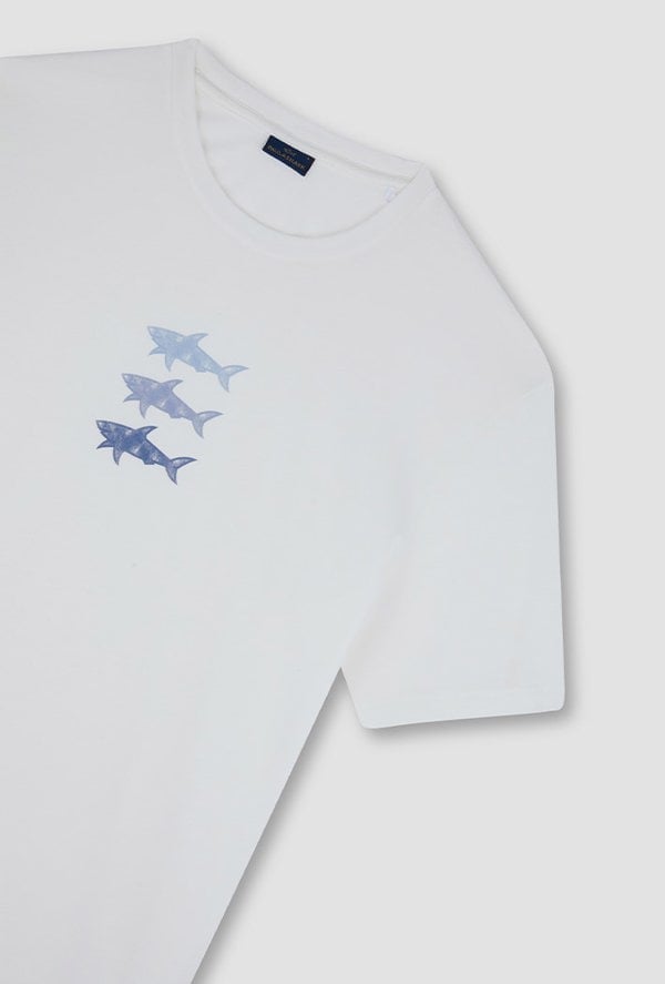Paul & Shark Men's Cotton Jersey T-Shirt with Sharks Print - White