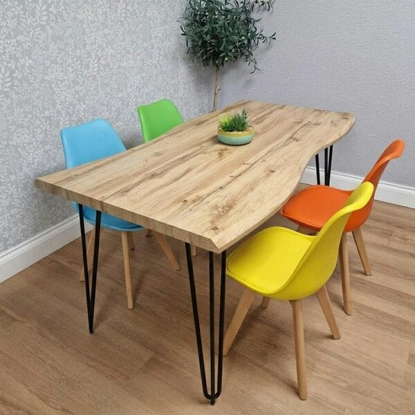 KOSY KOALA Modern 140cm Dining Table with Metal Hairpin Legs & Set of 4 Dining Chairs in White, Grey, Cream or Mixed Colours for Kitchen & Dining Room - Mix colour
