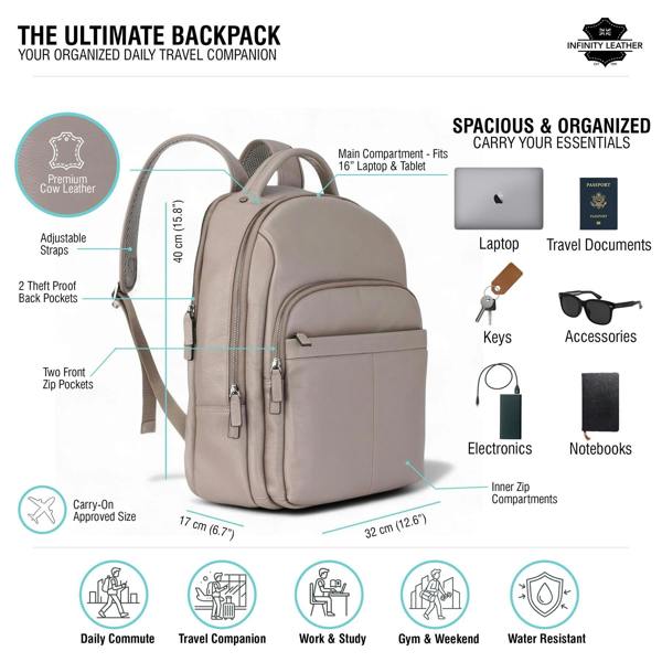 Infinity Leather Genuine Leather Vintage Rucksack Laptop Bag Travel Backpack - Capri