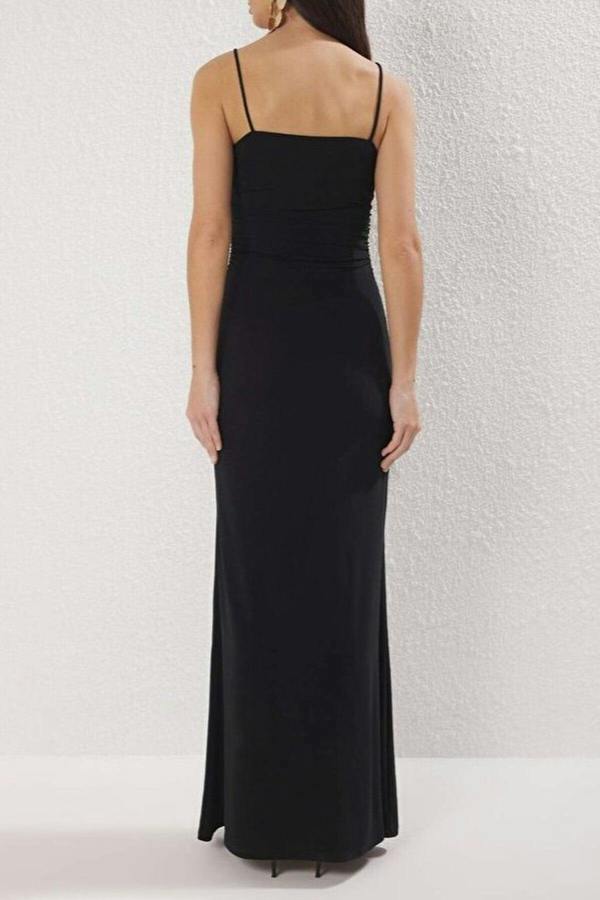 WOVCOR Accessory Detailed Knitted Maxi Evening Dress
