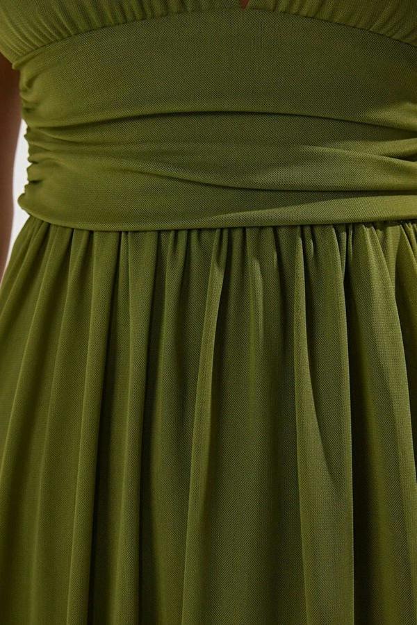 WOVCOR A-Line V-Neck Flowy Tulle Knit Long Elegant Evening Dress