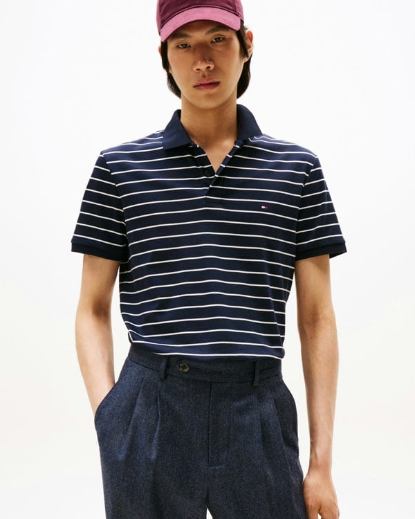 Tommy Hilfiger Liquid Cotton Regular Fit Mens Polo - Desert Sky/Ivory Petal