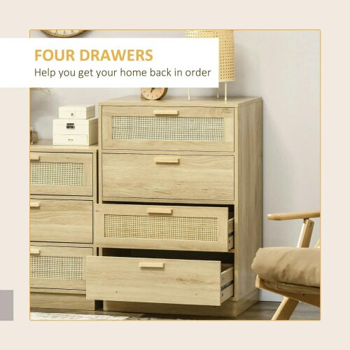 Chest of Four Rattan Weave Panel Drawers - Wood-Effect
