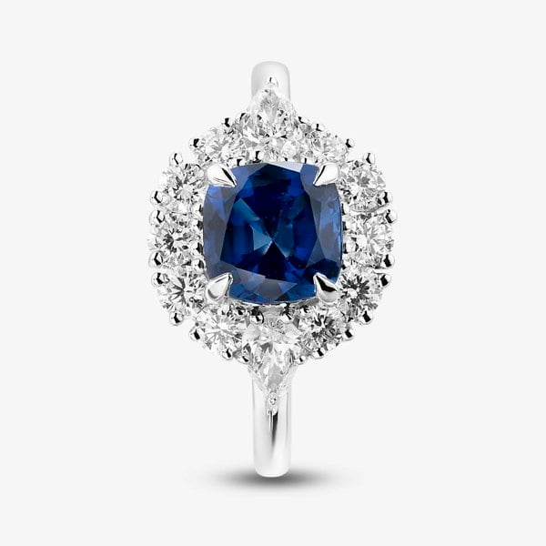 T. H. Baker 9ct White Gold 1.85ct Sapphire & 0.75ct Lab Grown Diamond Halo Ring LGR46788-SD