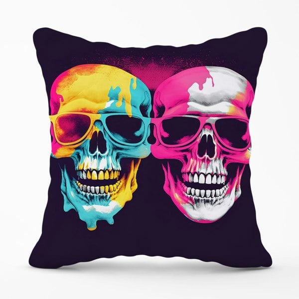 Warren Reed Pinks And Blue Happy Skeletons Cushions