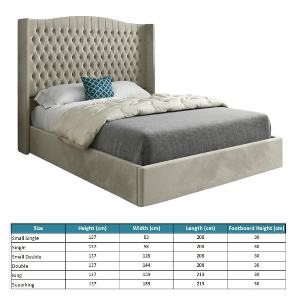 Casa Magna Rana Curved Top Winged Upholstered Soft Velvet Bed Frame - Cream