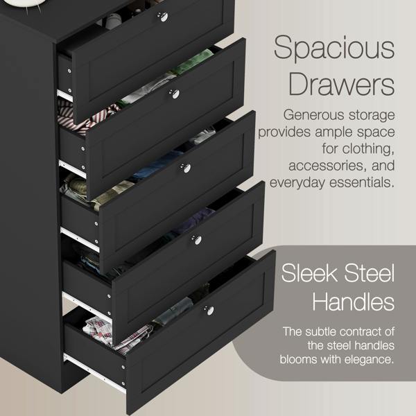 Vida Designs Altino 5 Drawer Chest, Black