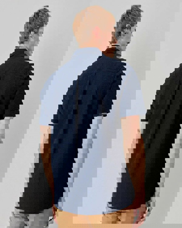 Oliver Sweeney Ravenshead Mens Cotton Seersucker Short Sleeved Shirt - Midnight Stripe