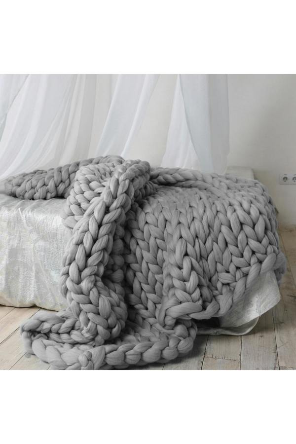 120x150cm Chunky Cable Knit Blanket Thick Yarn Stretch Throw for Sofa, Bed & Chair