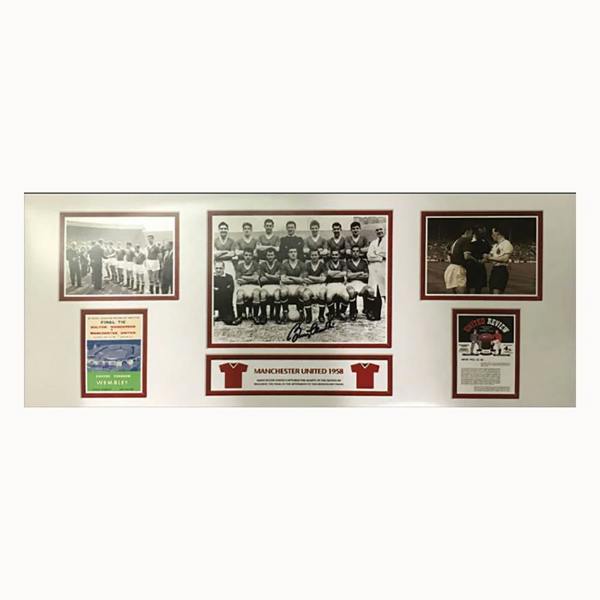 Unbranded Sir Bobby Charlton 1958 Busby Babes signed storyboard. — Standard Framing