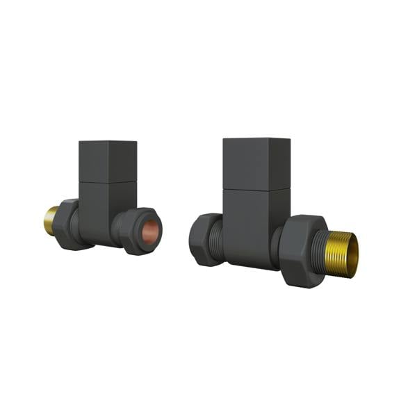 Flode Straight Square Manual Radiator Valve Pack | 15mm x 1/2″ | Anthracite